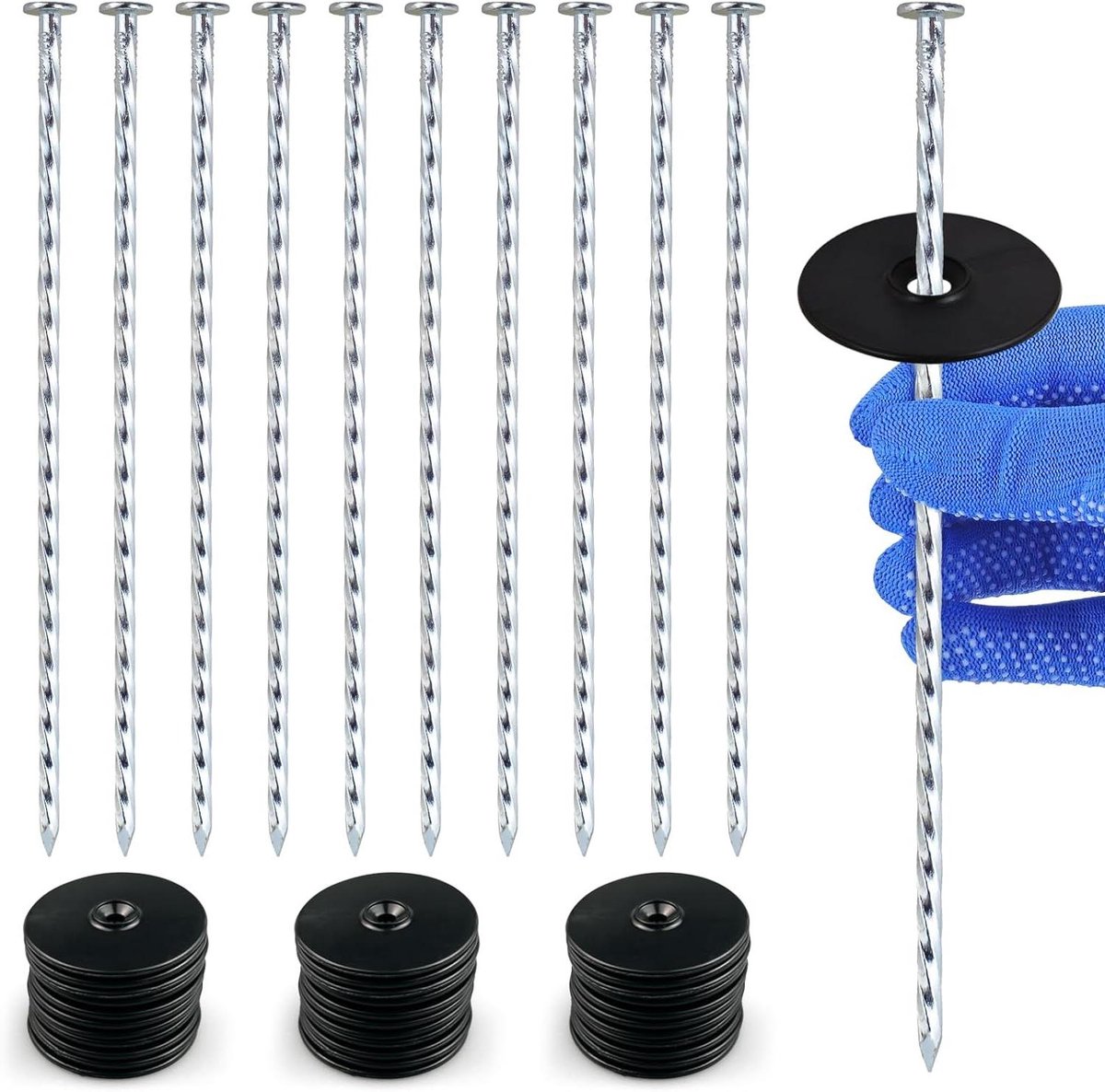 Grondankers met Bufferplaten - Tuinaanankers Bodemplaten - Tent en Tuinbevestiging - Verzinkt Metaal Spiraal Design - 25.4 cm Lengte - Zilver