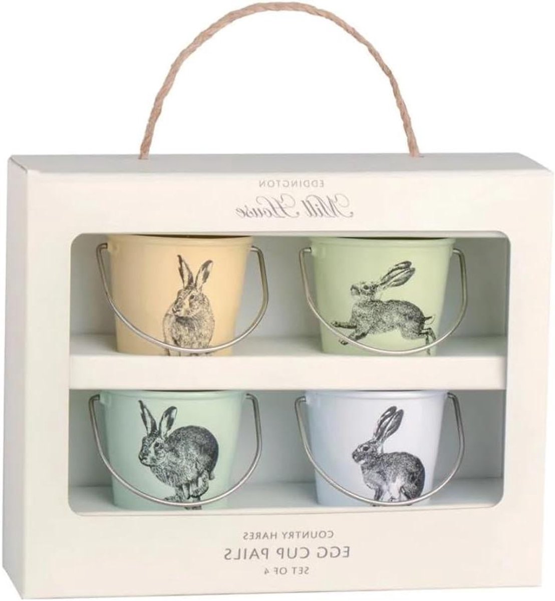 Eierkoppen Set - Ei Cup Pails - Ontbijt Serveren - Country Hare Design - Set van 4 - Meerkleurig
