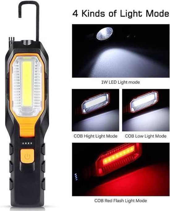 LED-werklamp met USB-oplaadhaak, 4 lichtstanden, 300 lumen. van Merkloos — afbeelding 3