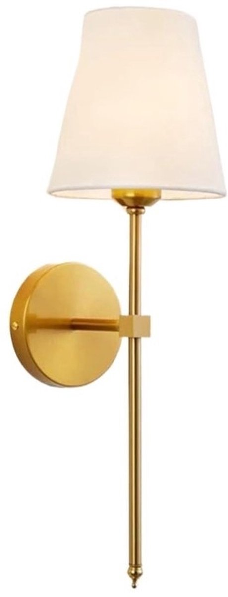 Moderne wandlampen - Wandlamp voor naast het bed in de slaapkamer - Wandverlichting met witte stoffen kap - Geschikt voor slaapkamer, woonkamer, gang en keuken - Goudkleurig