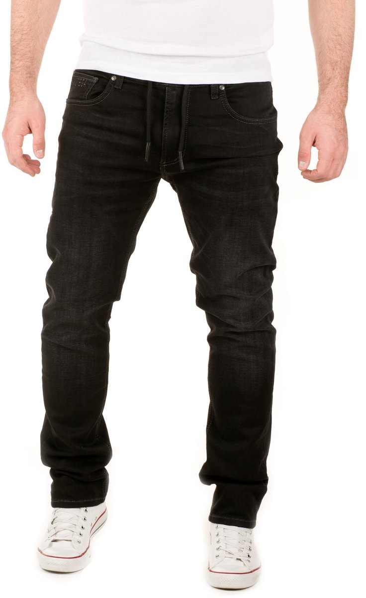 WOTEGA Heren Joggerbroek Noah – Katoen Stretch – Zwart – Jeanslook & Koordsluiting