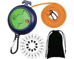 Uittrekbare Waslijn, Antislip Draagbare Waslijn, Reiswaslijn 10m, 10 Vasthoudlussen en 20 Knijpers, voor Buitenlucht Kamperen Reis Accessoires (Groen-B)