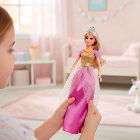 Modieuze Poppenjurk Set - Mode Pop Speelgoed - Kinderen Vermaken - Vijf Extra Jurken - 30 cm - Goud Roze — afbeelding 4