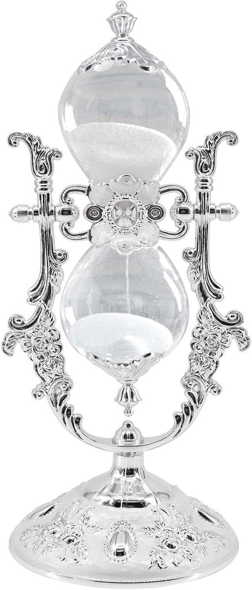 Zandloper Decoratief - Zandloper 30 Min - Bureau Decoratie - 360° Roterend - 30 cm Hoog - Zilver