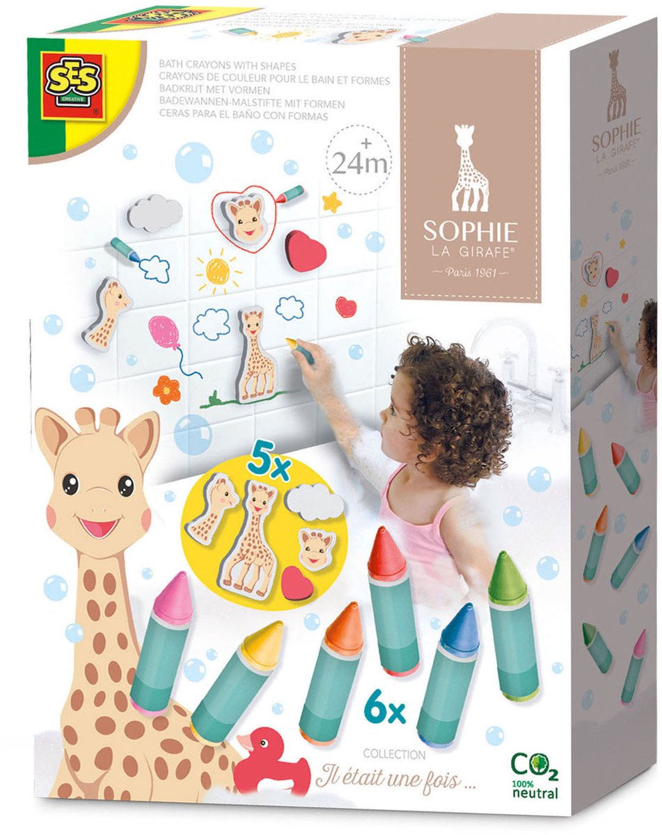SES Creative - Sophie la girafe – Badkrijtjes met vormen - eindeloos speelplezier in bad - kleurrijke krijtjes – foam figuren – badspeelgoed – vanaf 24 maanden — afbeelding 6