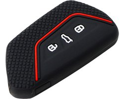 Zachte Siliconen Sleutelcover Sport - Sleutelhoesje Geschikt voor Volkswagen Golf 8 / ID3 / ID4 / ID5 / ID6 / Seat Leon 2020 / Skoda Octavia 2021 - Zwart Rood - Sleutel Hoesje Cover - Auto Accessoires