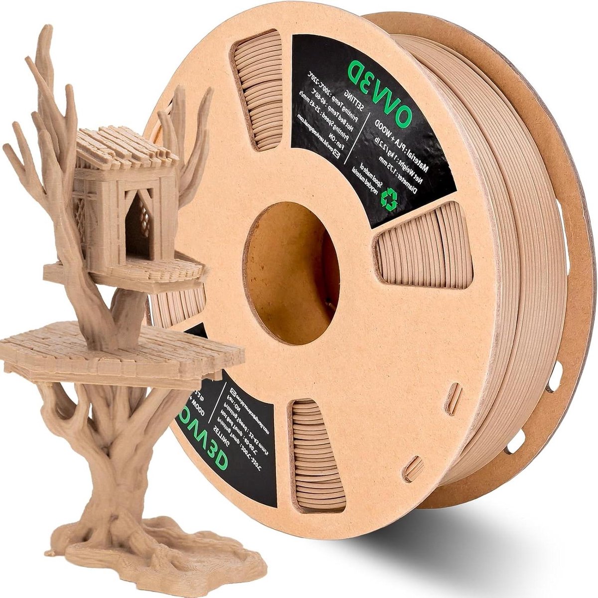 Hout PLA Filament - 3D Printer Materiaal - Creatief Printen - Meer dan 30% Houtvezel - 175 mm 1 kg