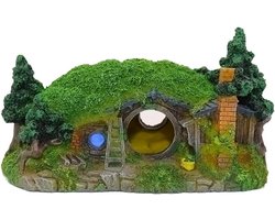 Hobbit Huis Aquarium Decoratie - Aquarium Grot Reptiel - Betta Verbergen - Natuurlijke Hars - L18xB12xH10 cm - Groen