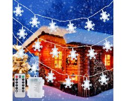 Qoosea String Lights with Snowflake 40LED Fairy Lights Battery Operated Waterproof 8 Modes Christmas Lights Indoor Outdoor Fairy String Light with Remote Control for Christmas Garden Patio Fence Yard