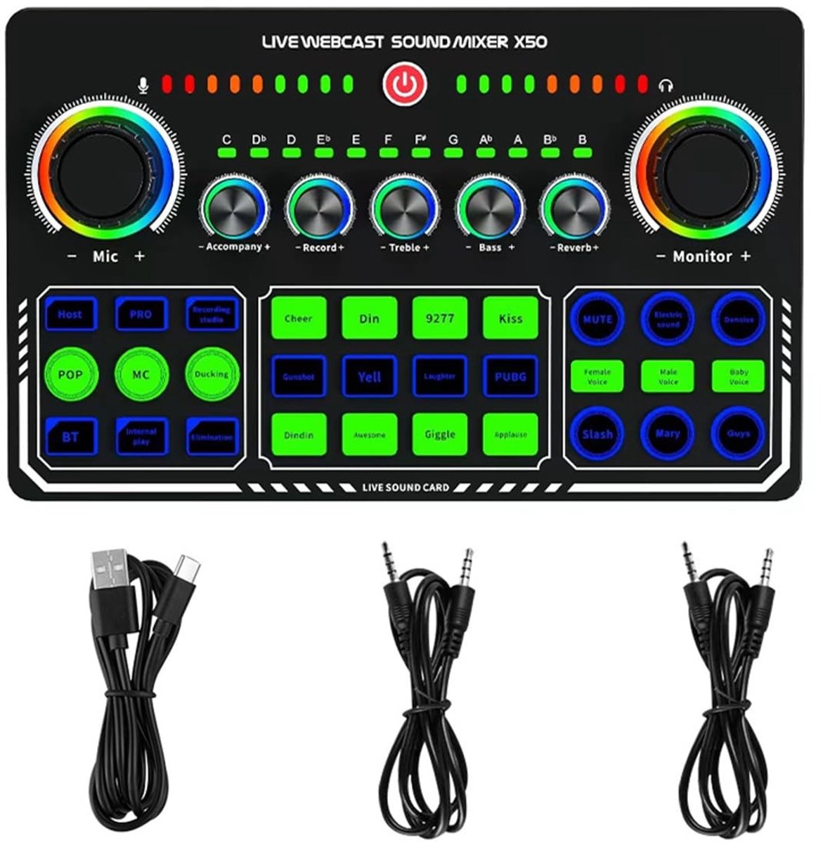 aladdien - Live Geluidskaart - USB Externe Geluidskaart - Professionele Reverb - 12 Geluidseffecten - Ideaal voor DJ's - Geschikt voor Streaming