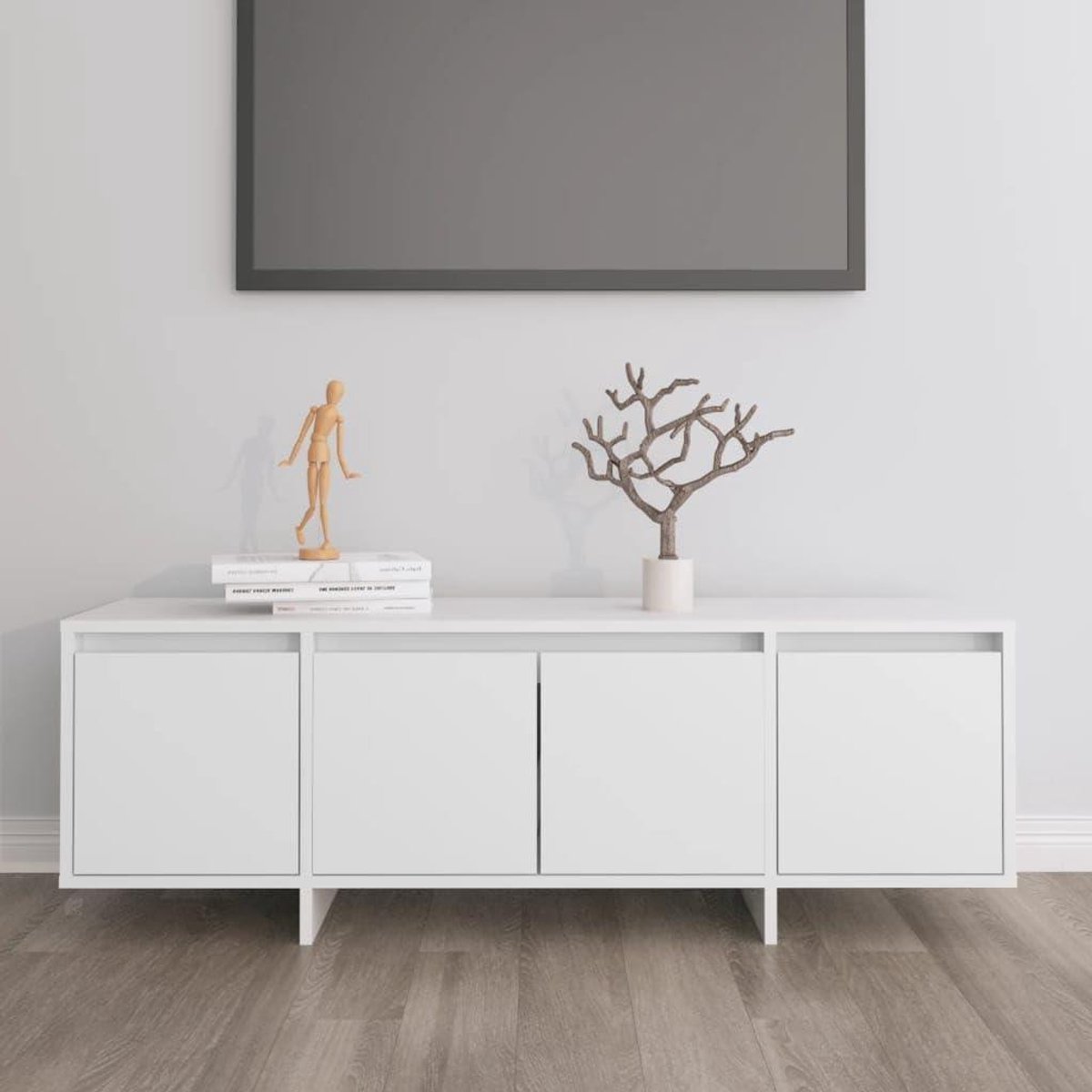 Tv-kast Hout - Lowboard Mediarek - Opbergen Woonkamer - Vier Deuren - 120 x 30 x 405 cm - Wit