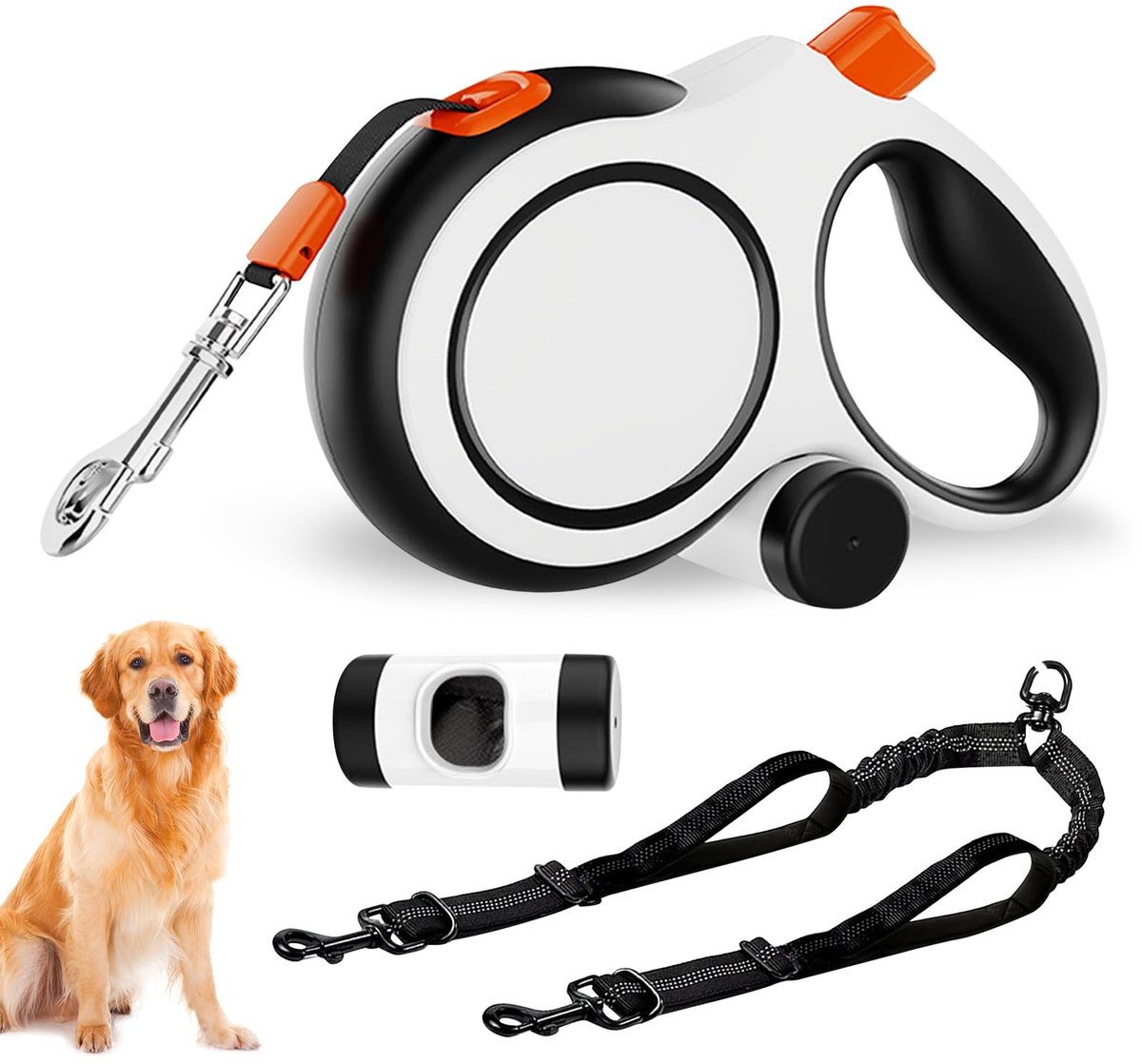 aladdien - hondenriem - intrekbare rollijn - voor middelgrote en grote honden - 50 kg - met poepzakdispenser - duurzaam - veilig - comfortabel
