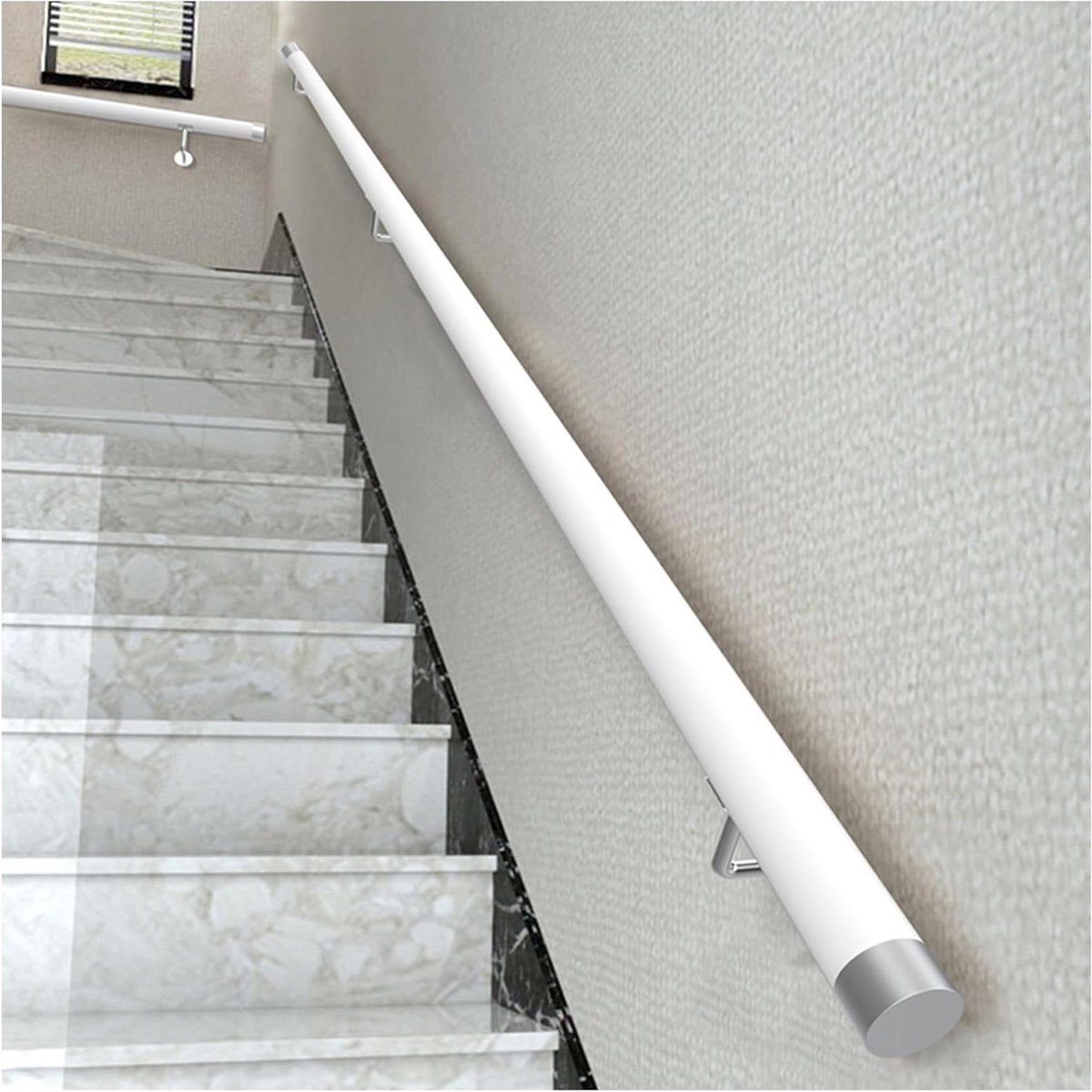 Houten Trap Leuning - Muursteun Handgreep - Veiligheid Binnenshuis - Afgeronde Hoeken - 150 cm - Wit