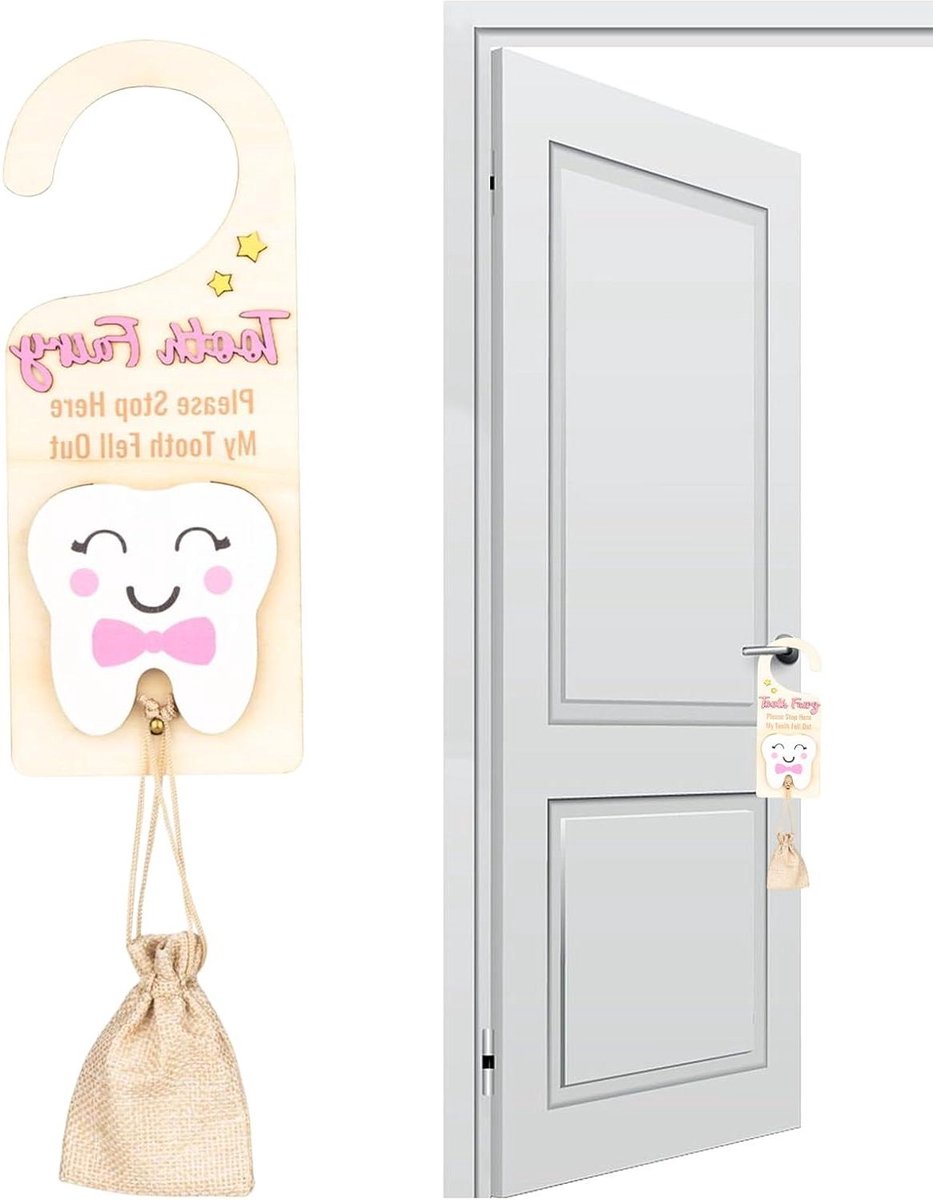 Tanden Deurhanger - Tandendoosje Bewaarder - Bewaren Tandjes - Met Geldgleuf - 10x25 cm - Roze