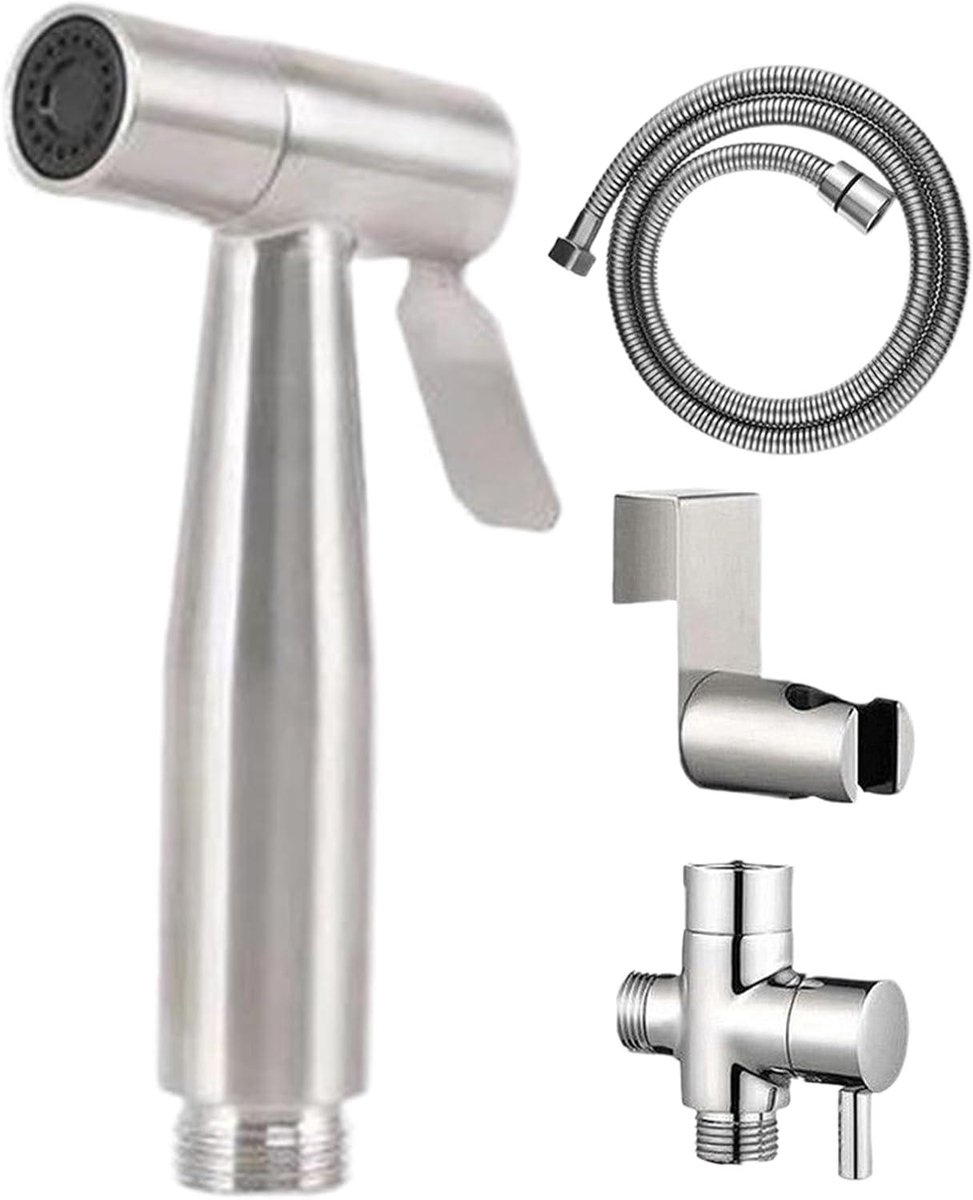 Bidet WC-handdouche - Spuitset Douchekop - Intieme Hygiëne - Roestvrij Staal - 1.5 meter slang - Zilver