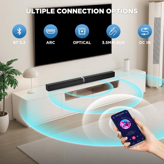Soundbar met Bluetooth - TV Luidspreker - Thuisbioscoop Geluid - Afneembaar 2-in-1 Ontwerp - 78.74 cm - Zwart van Merkloos — afbeelding 4