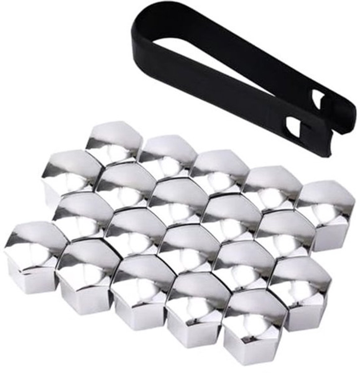 20 Stuks Velgnut Caps 19mm Hex - Zilveren Beschermhoezen Met Verwijdertool