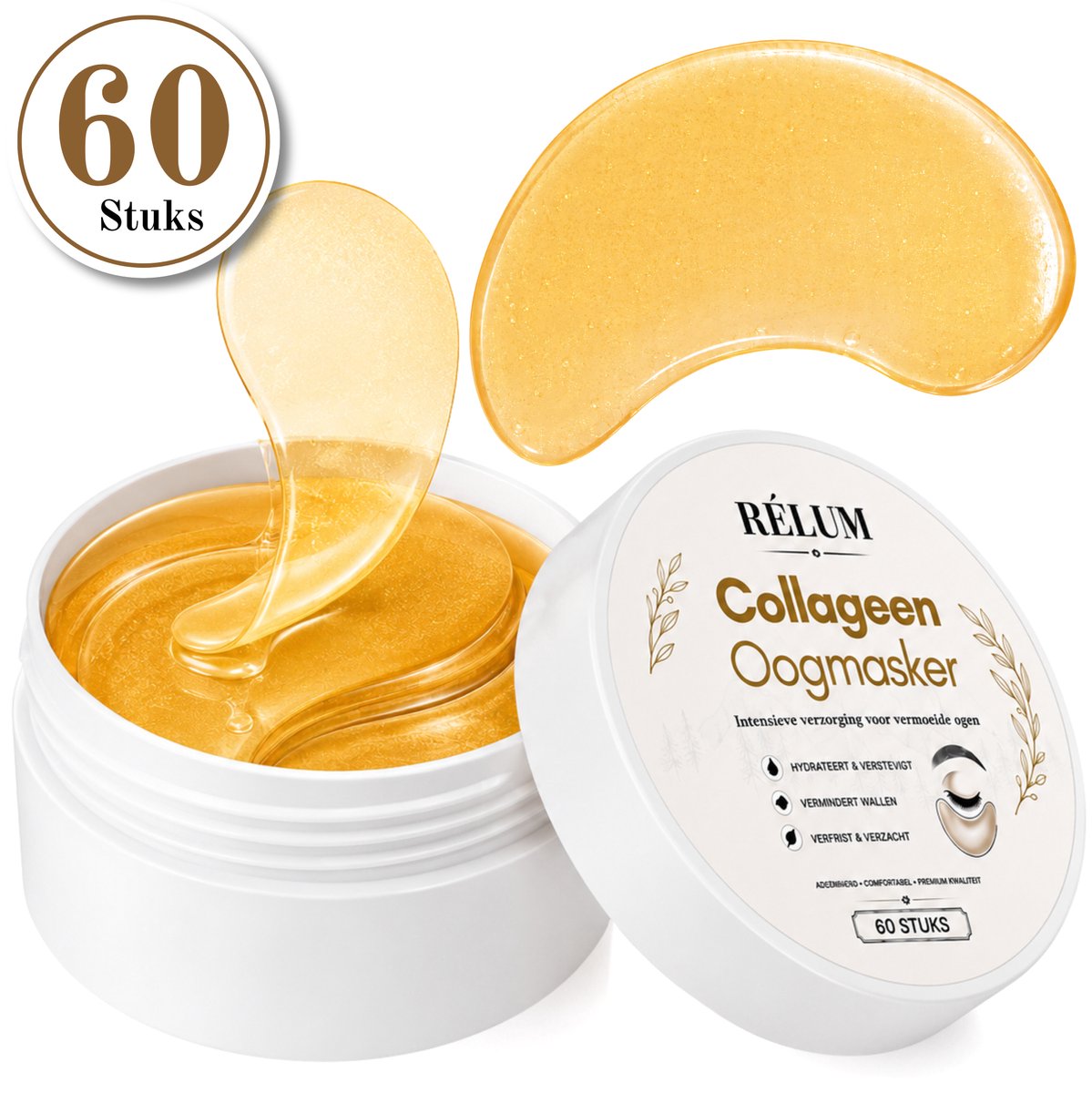 Rélum® Collageen oogmasker 60 Stuks - Wallen en Donkere Kringen - Oog Pads - Eye Pads - Gezichtsmaskers Verzorging - Eye Patches - Hydrogel Pads- Voerkoelende Oogmaskers