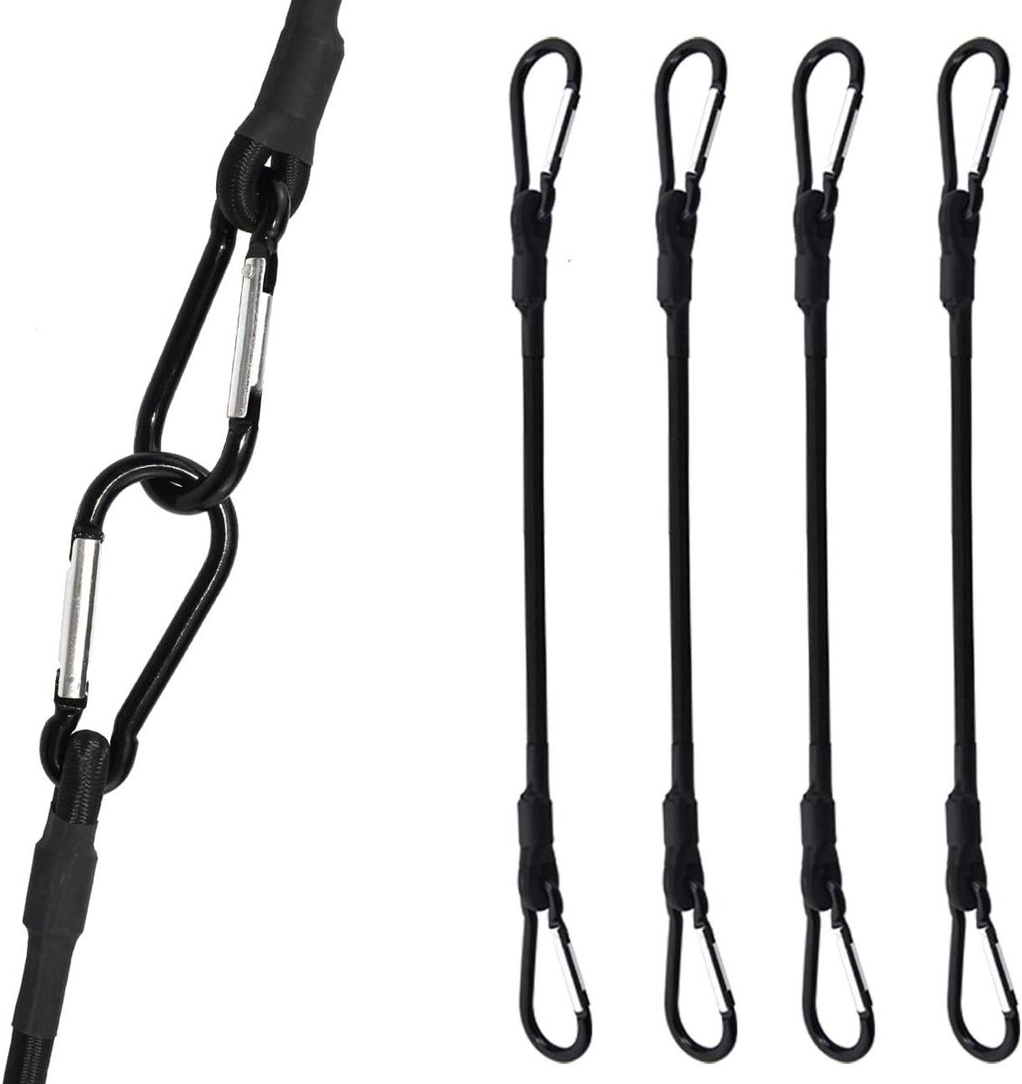 Elastisch Touw - Spanbanden Set - Lading Zekeren - Met Karabijnhaak - 4 Stuks 120cm - Zwart