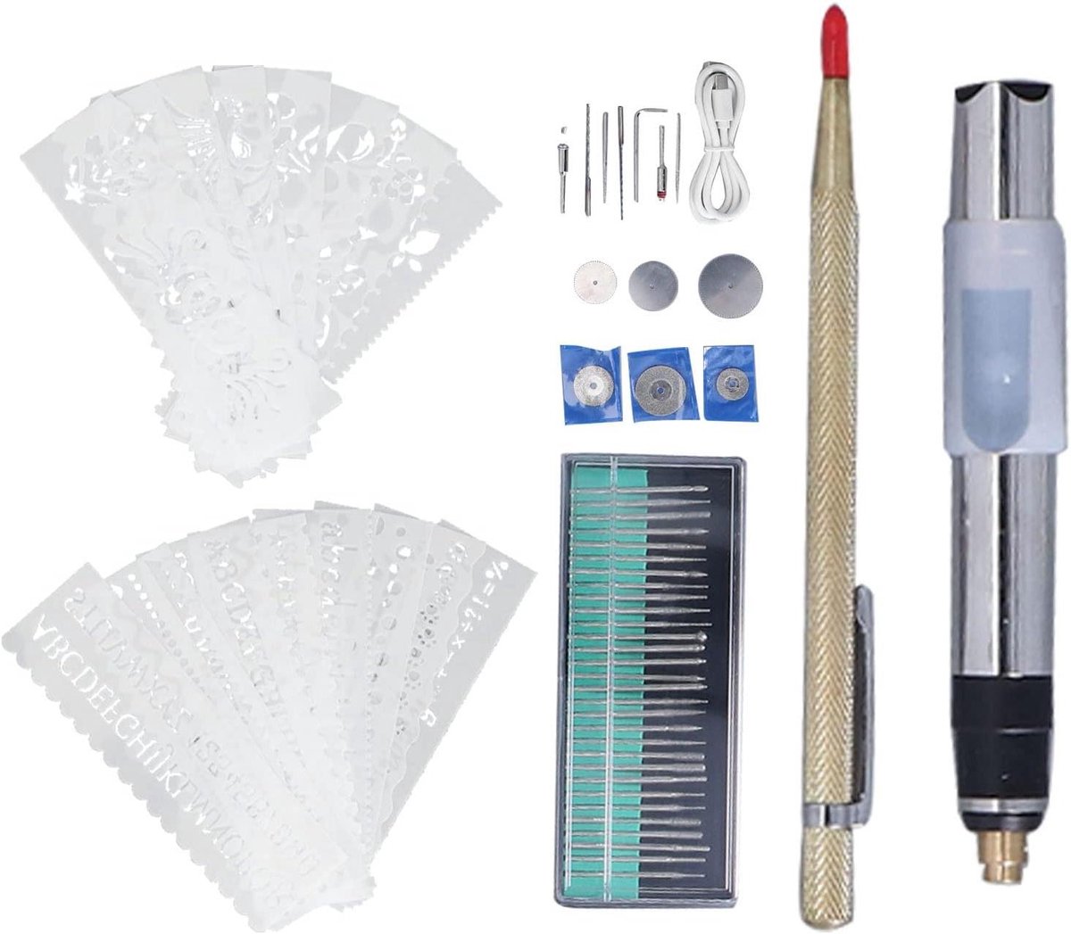 Elektrische Graveerpen - Mini Graveur Rotary Tool - DIY Projecten - Draadloos USB Opladen - 25W - Zilver