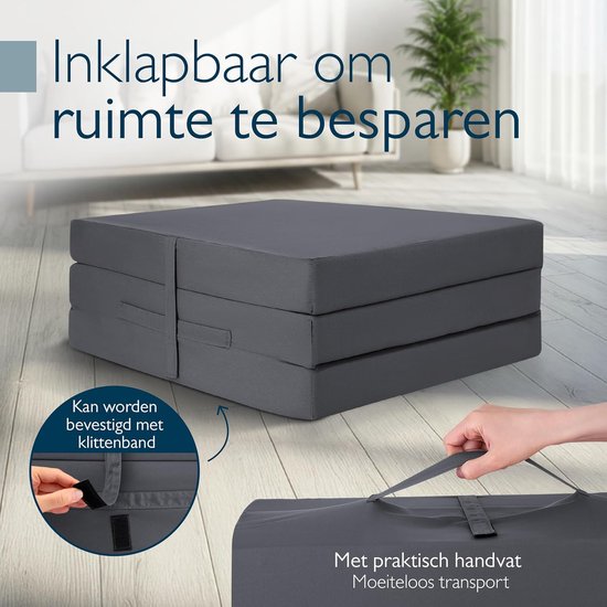 Opvouwbare Matras - Vouwmatras Gastenbed - Ruimtebesparend Slapen - Wasbare Hoes - 90x200 cm - Antraciet — afbeelding 4