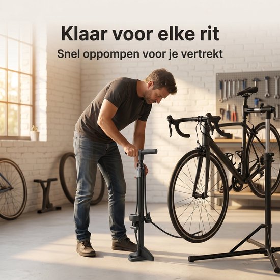 Cheqo® Fietspomp Staand - Vloerpomp met Manometer en Drukmeter - Luchtpomp Fiets - Bandenpomp - Hoge Druk - Hollands Ventiel - Frans Ventiel - Autoventiel - Fietsbanden Oppompen - Racefiets - MTB - Stadsfiets - Dubbele Ventielkop — afbeelding 5