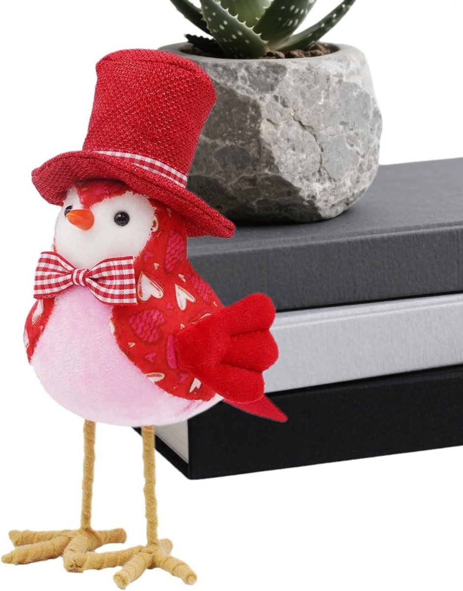 Vogelfiguren - Decoratieve vogels - Woonkamer Decoratie - Artistiek Hartjesmotief - 21x9x21 cm - Multicolor