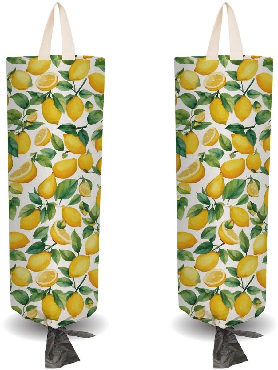 Dailygoods - 2 Stuks Gele Citroen Doek Plastic Zak Houder