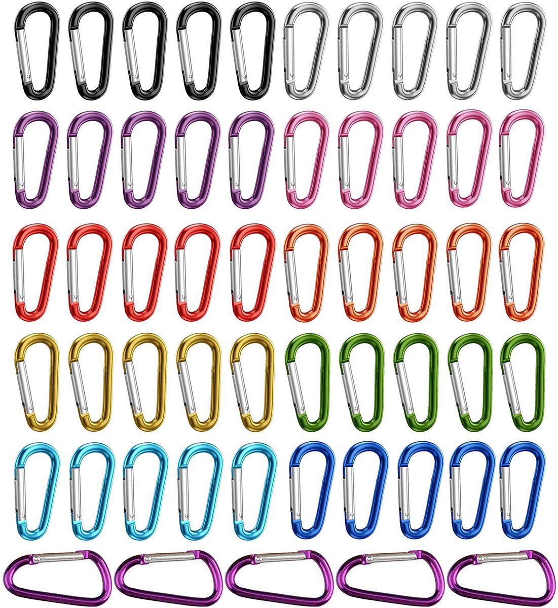 aladdien - Karabijnhaken - Mini aluminium haken - Duurzaam en veelzijdig - 55 stuks - Ideaal voor kamperen en wandelen - Geschikt voor elke avonturier