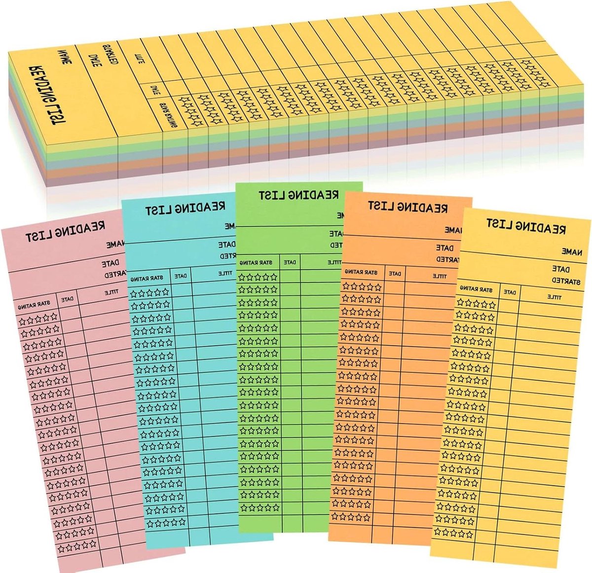 Leeslijst Bladwijzer - Bibliotheek Kaarten - Boeken Registreren - 300g Karton - 100 stuks - Klassieke Vijf Kleuren