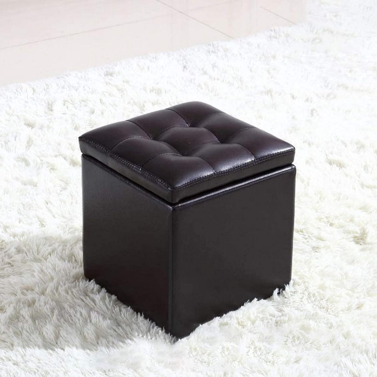 Opvouwbare poef - Opbergkruk - Extra zitplaats - Makkelijk schoon - 32x32x35 cm - Zwart