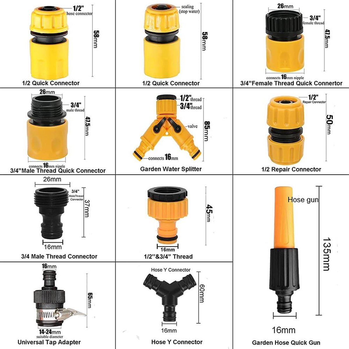 15 Pcs Tuinslang Connector - Tuin Slang Aansluiting - 1/2 Inch - Gardena Connector - Slang Fitting Set voor Tuin en Thuis Waterkraan – foto 3
