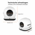 Technische afmetingen van de Zedar kattenbak: 45cm breed, 50cm hoog, 55cm diep, 24cm ingang.