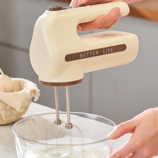 Elektrische Handmixer - Draadloze Garde - Bakken en Kloppen - 5 Snelheden Turbo Boost - 26 x 19 cm - Kaki van Merkloos — afbeelding 2
