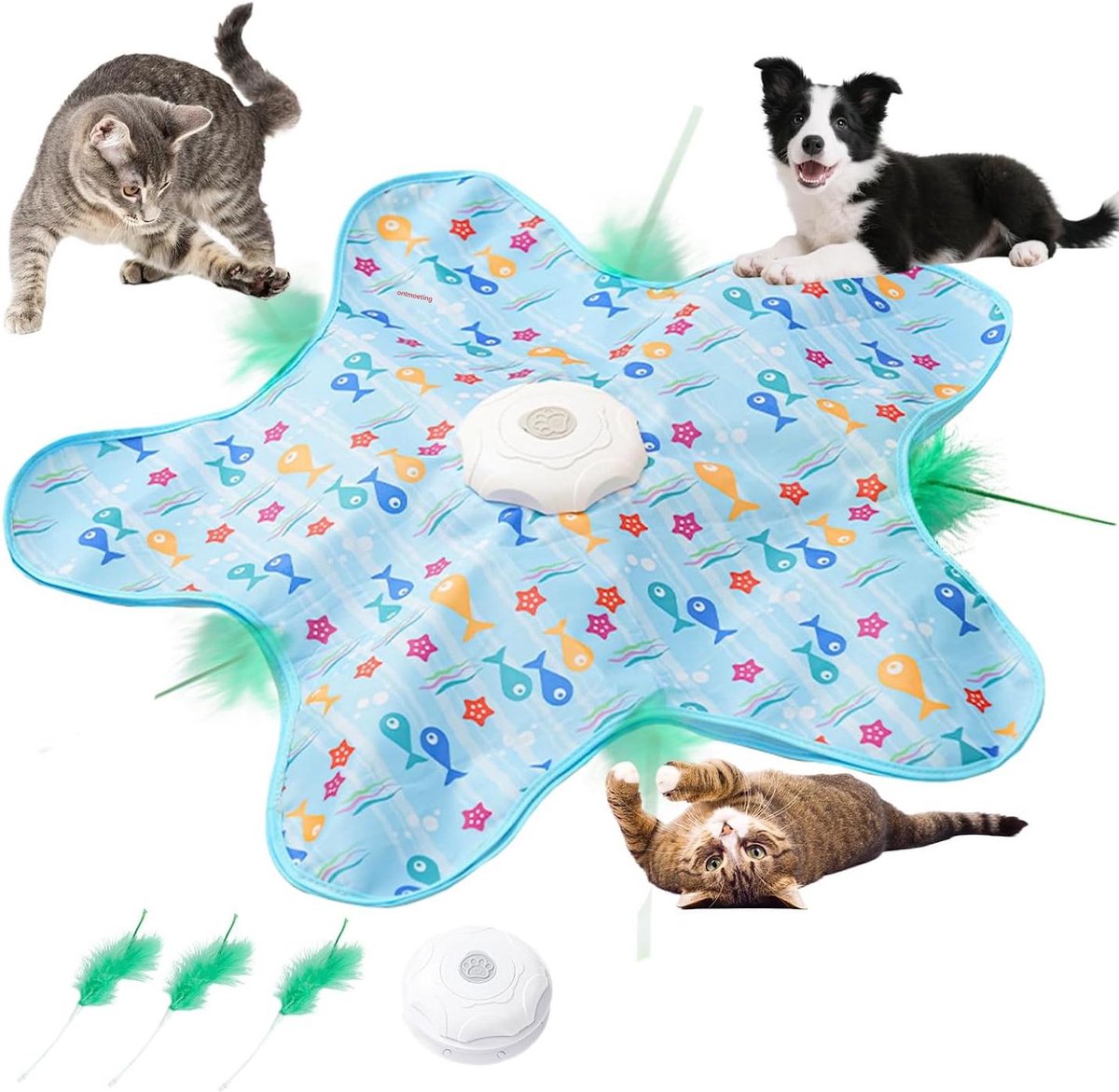 longziming - Interactief Katten Speelgoed - Automatisch Kattenspeelgoed Veer - Slimme Katten Verstop Spel - Onvoorspelbare Bewegende Veer - Drie Instelbare Modi - Robuuste ABS - Quietsend Muisgeluid - Ideaal Voor Drukke Eigenaren - 1 Stuk