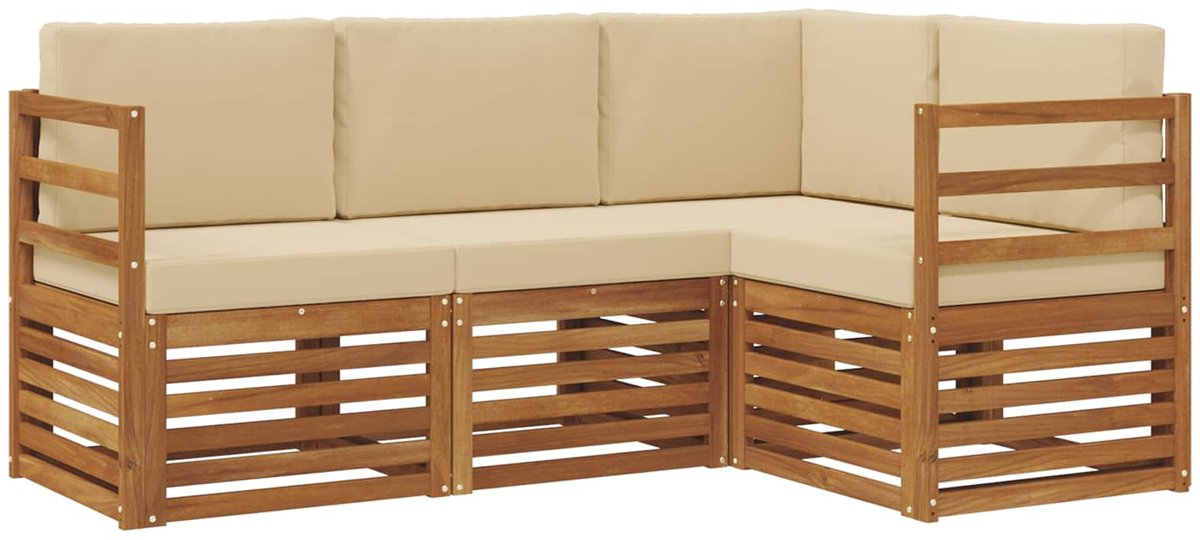 vidaXL Buiten - bank - set - 4 - st - 4-zits - Natuurlijk - en - Beige Natuurlijk en Beige