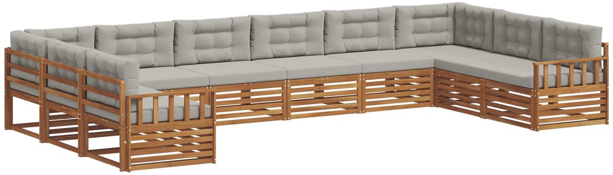 vidaXL Buiten - bank - set - 10 - st - 10-zits - Naturel - en - lichtgrijs Naturel en lichtgrijs