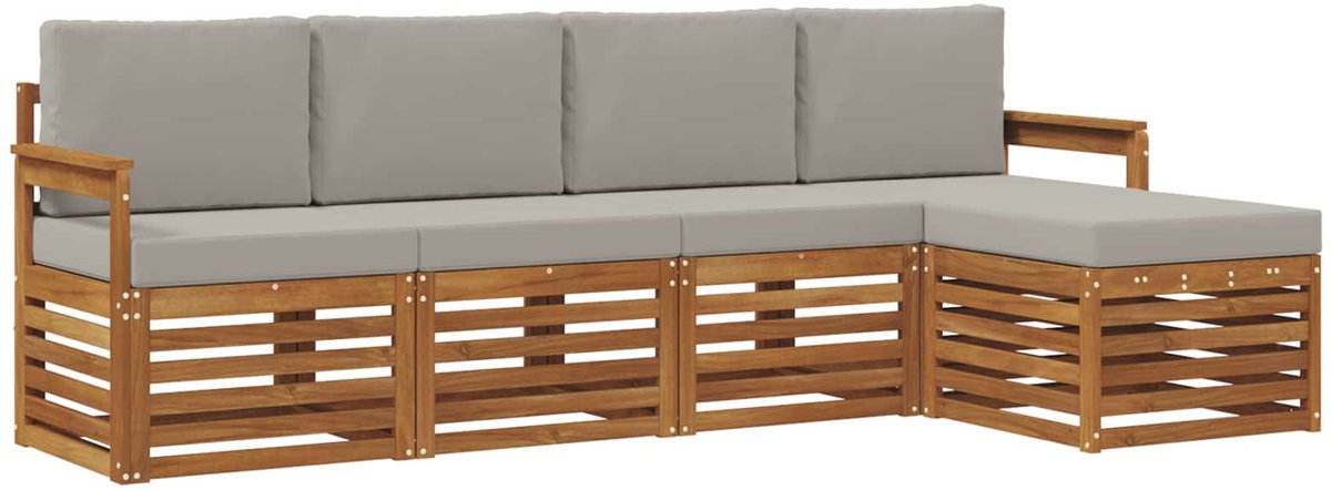 vidaXL Buiten - bank - set - 5 - st - 5-zits - Naturel - en - lichtgrijs Naturel en lichtgrijs