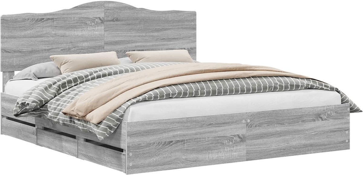 vidaXL Bedframe - met - lade - Grijs - sonoma - 180 - x - 200 - cm - Ingenieurshout Grijs sonoma