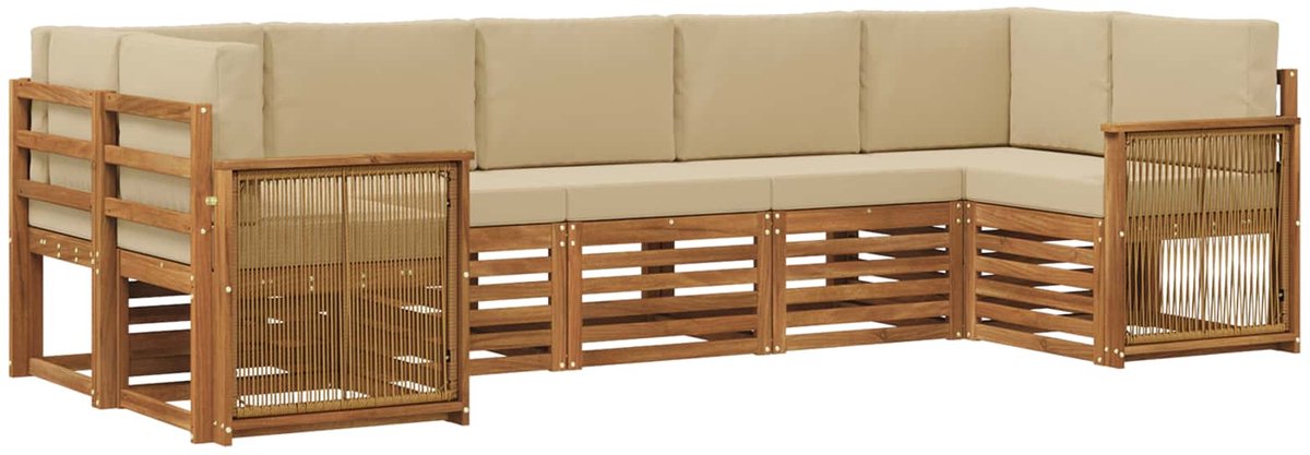 vidaXL Buiten - bank - set - 7 - st - 7-zits - Natuurlijk - en - Beige Natuurlijk en Beige