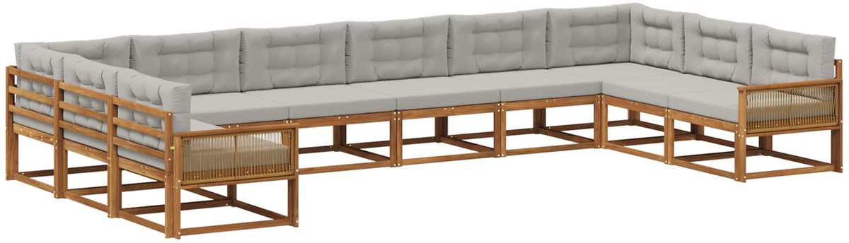 vidaXL Buiten - bank - set - 10 - st - 10-zits - Naturel - en - lichtgrijs Naturel en lichtgrijs