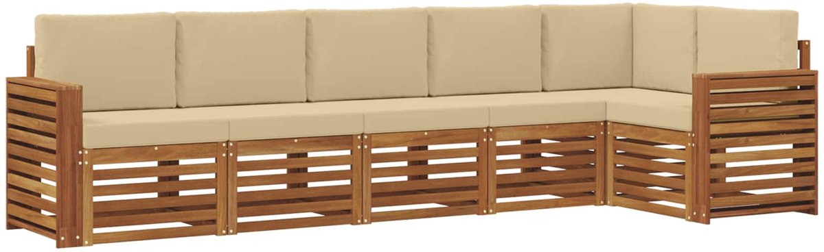vidaXL Buiten - bank - set - 6 - st - 6-zits - Natuurlijk - en - Beige Natuurlijk en Beige