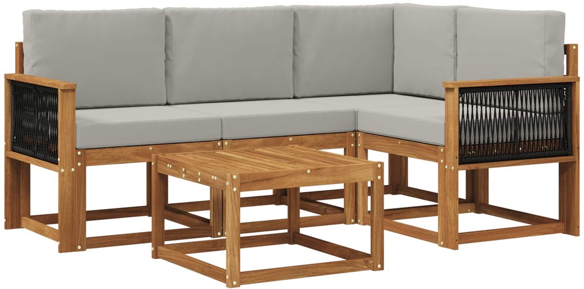 vidaXL Buiten - bank - set - 5 - st - 4-zits - Naturel - en - lichtgrijs Naturel en lichtgrijs