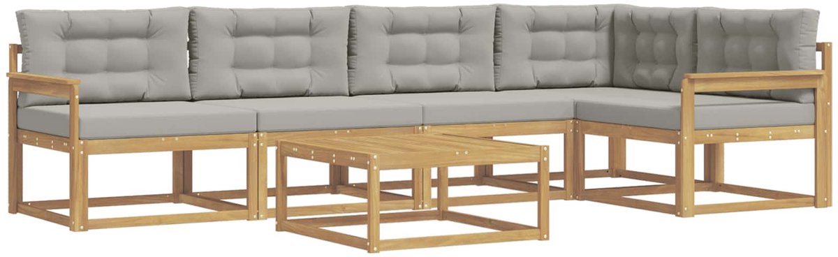 vidaXL Buiten - bank - set - 6 - st - 5-zits - Wit - en - Lichtgrijs - Polyester Wit en lichtgrijs