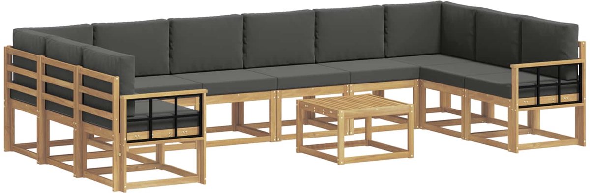 vidaXL Buiten - bank - set - 11 - st - 10-zits - Wit - en - antracietkleurig Wit en antracietkleurig