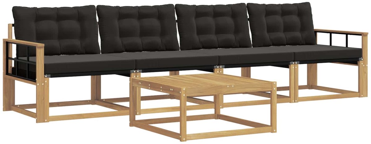 vidaXL Buiten - bank - set - 5 - st - 4-zits - Wit - en - zwart Wit en zwart