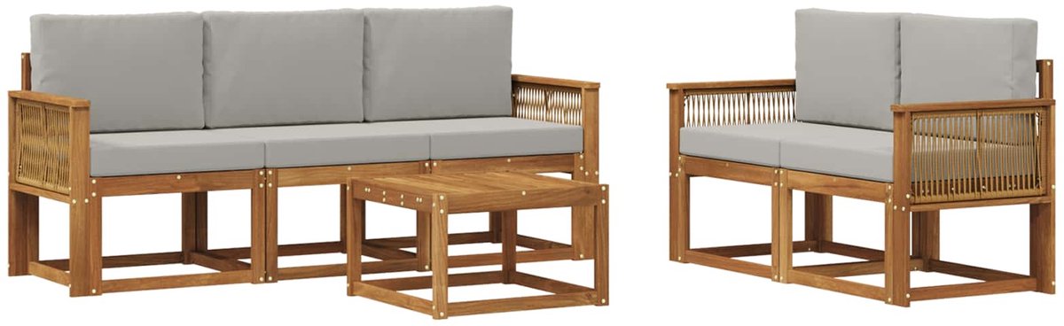 vidaXL Buiten - bank - set - 6 - st - 5-zits - Naturel - en - lichtgrijs Naturel en lichtgrijs