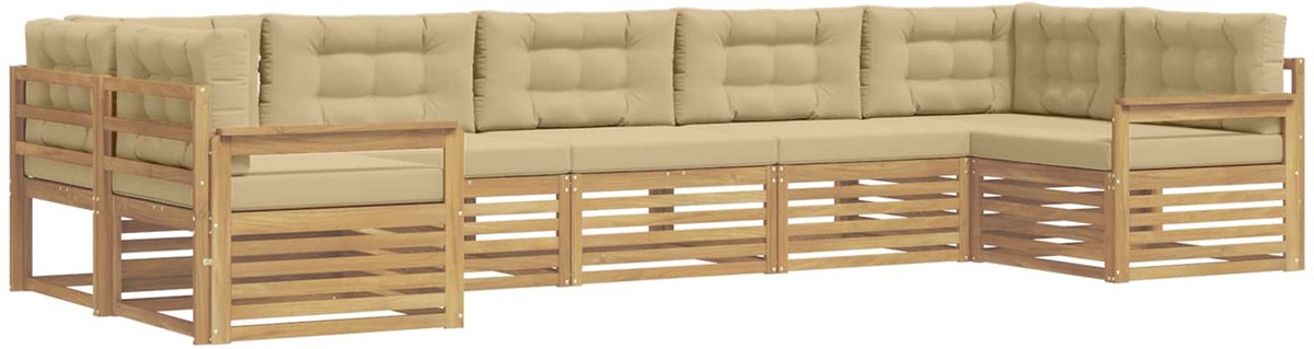 vidaXL Buiten - bank - set - 7 - st - 7-zits - Wit - en - Beige - Massief - Acacia - Hout Wit en Beige