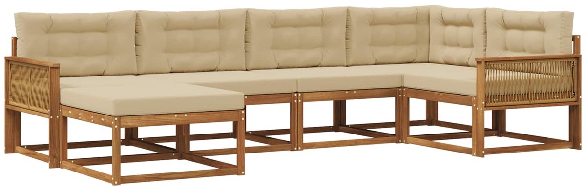 vidaXL Buiten - bank - set - 6 - st - 6-zits - Natuurlijk - en - Beige Natuurlijk en Beige