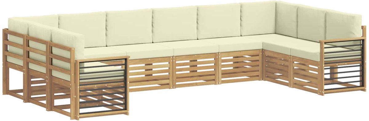 vidaXL Buiten - bank - set - 10 - st - 10-zits - Wit - en - crèmekleurig - Polyester Wit en crèmekleurig